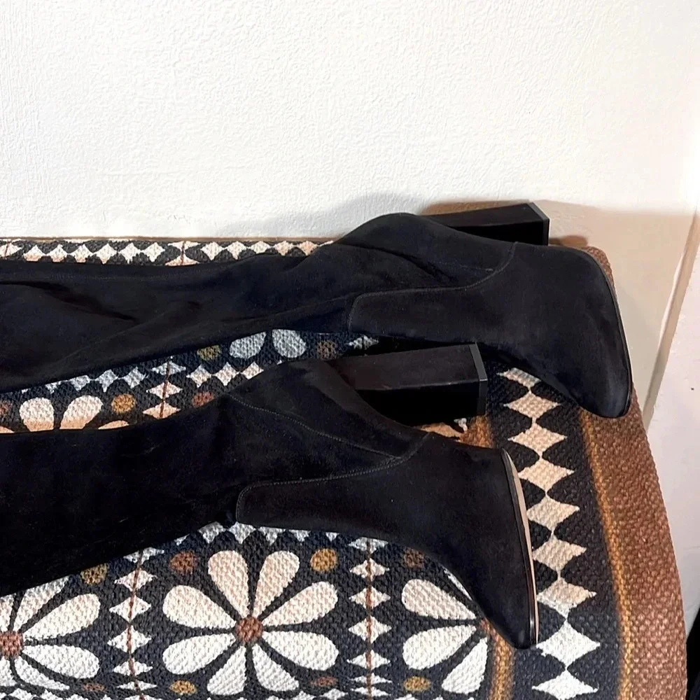 Tamara Mellon Over the Knee Thigh High Suede Black Boots size 37 1/2 or 7.5 US